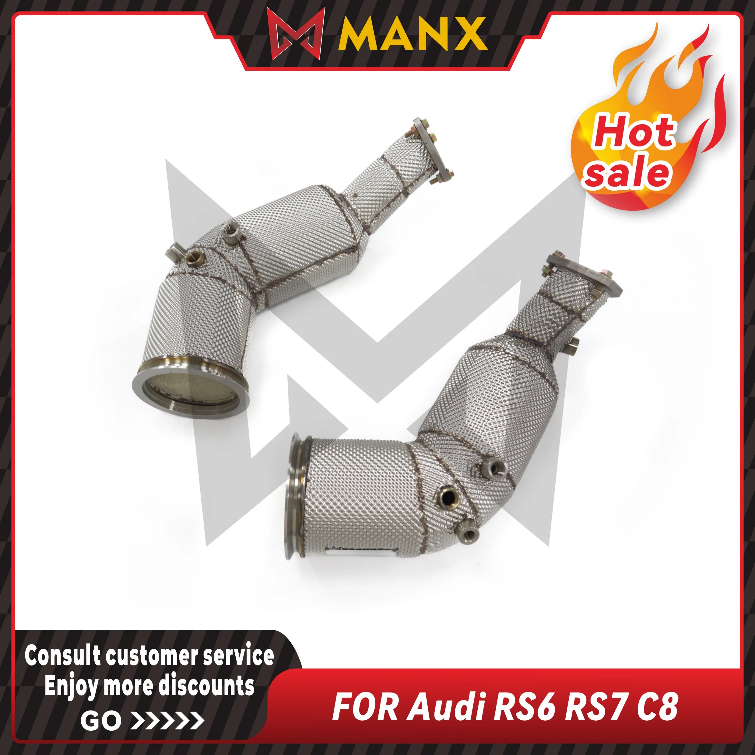 

Stainless Steel 304 High Flow Cat Downpipe for Audi RS6 RS7 C8 4.0T 200 Cell 300 Cell Catless Power Gain Sound Improve