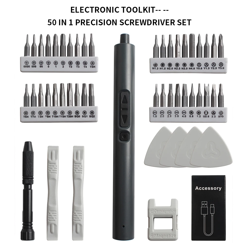 

Precision Electric Screwdriver Set 50-In-1 Screw Driver Bits Kit LED USB Cordless for 3D Printer Phone IPad Repair Home Tools