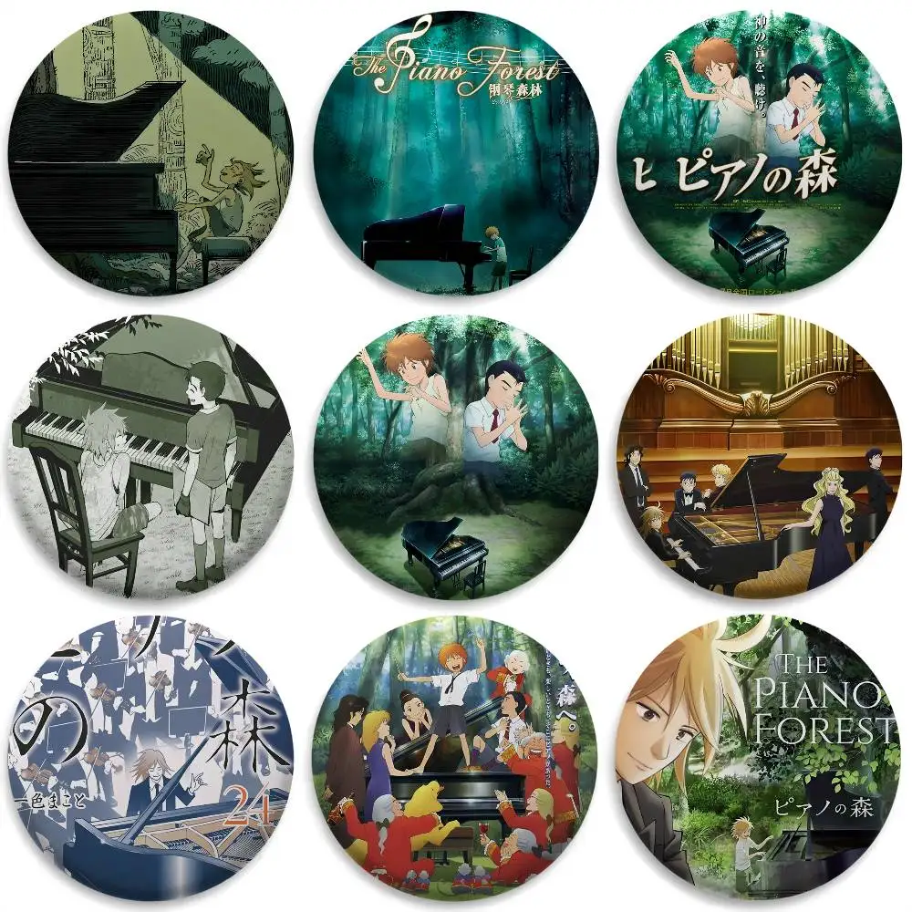 Значки из аниме «Лес пианино», круглые, креативные булавки для одежды, шапок, рюкзаков