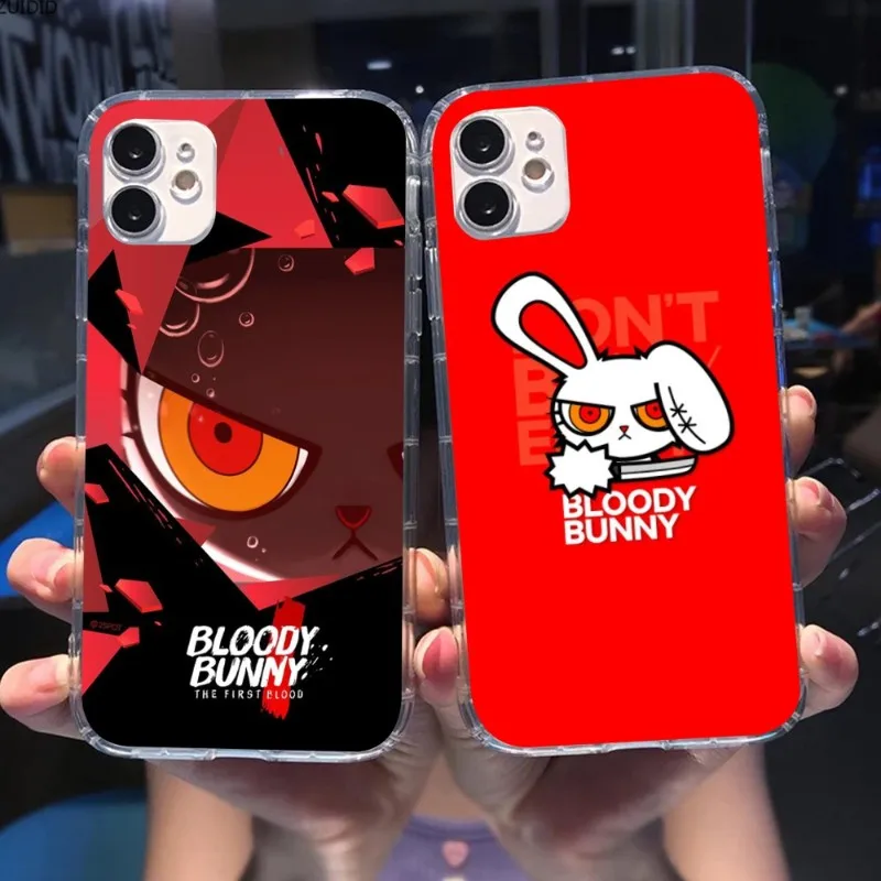 Luxury Bloody Bunny Phone Case for iPhone 14 13 12 11 XS X 8 7 6 Plus Mini Pro Max SE 2022 Clear Phone Cover Funda