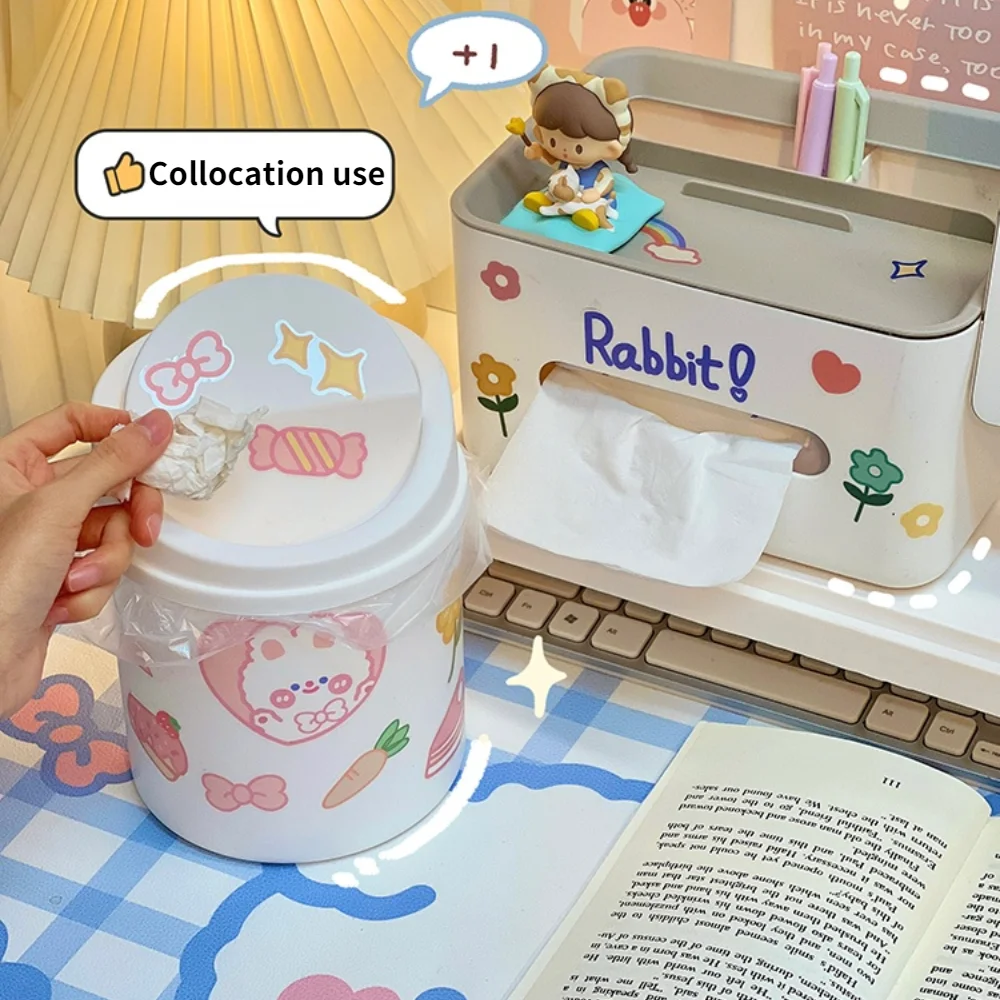 Desktop Mini Trash Can Organizer Kawaii Pencil Holder Cute Cartoon Student Desk Garbage Can Storage Bin with Lid Storage Box