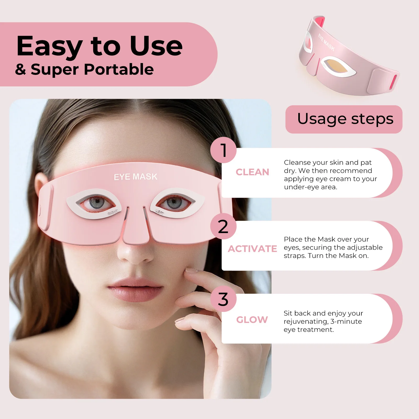 ซิลิโคนแบบพกพาไฟฟ้า LED Eye Mask อุปกรณ์ความงาม 880NM ใกล้อินฟราเรดแสงสีแดง Eye Massager Home Use Eye Care Mask อุปกรณ์
