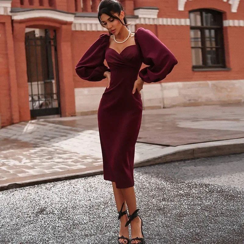 New Summer Women's Clothing Long-sleeved One-word Shoulder Sexy Backless Slim Dress Women