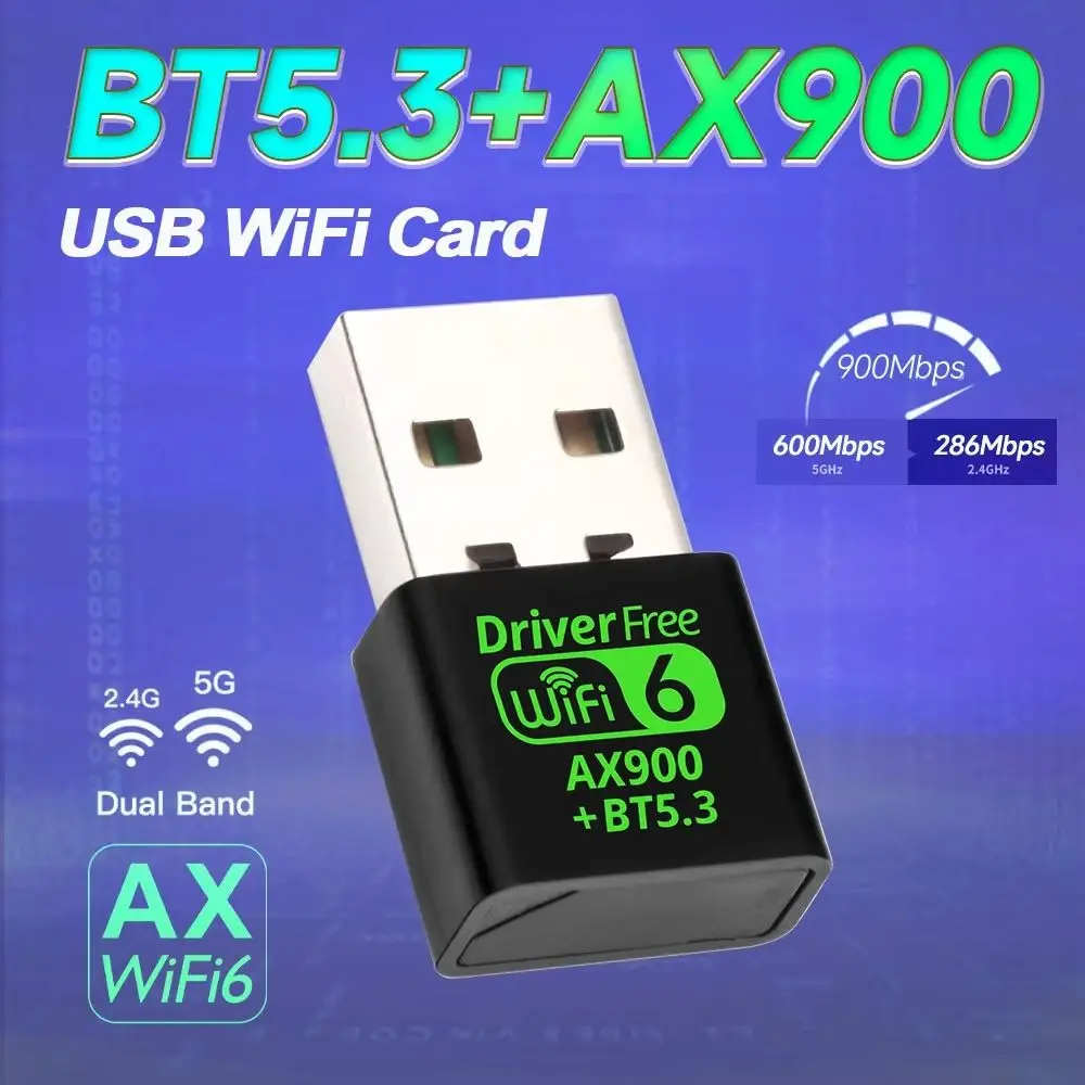 

Wi-Fi ресивер, сетевой адаптер, сетевая карта, Bluetooth 5.3, WLAN-донгл AX900, двухдиапазонный Wi-Fi приемник