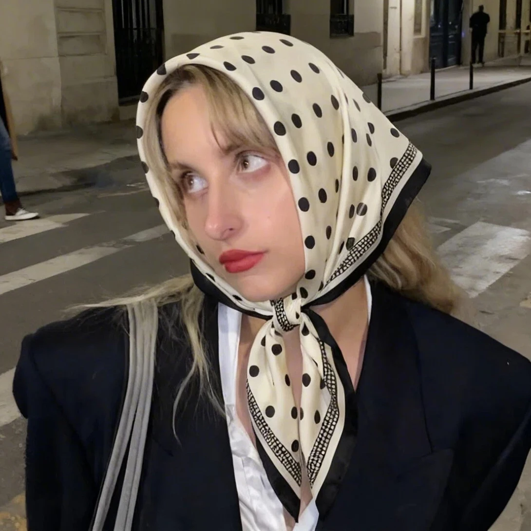 

2026 New Luxury Brand Dot Print Triangle Scarf for Women Hijab Hair Bands Neckerchief Female Satin Shawl Ribbon Headband