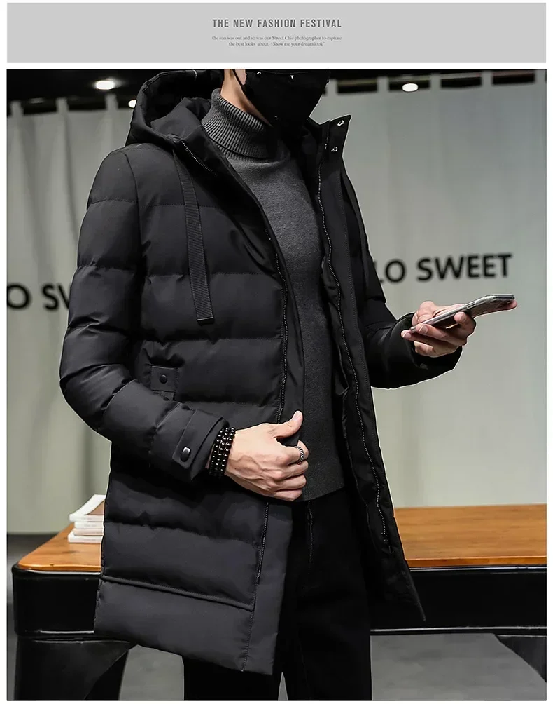 Piumino da uomo invernale 2024 con cappuccio moda lungo piumino da uomo spesso antivento impermeabile caldo marchio Mens lungo parka