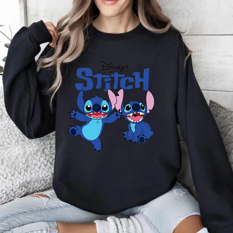 Clothes Street Woman Sweatshirt Printing Pullover Soft  Comfortable Crewneck Sweatshirt Streetwear Disney Stitch Cartoon Hoodie
