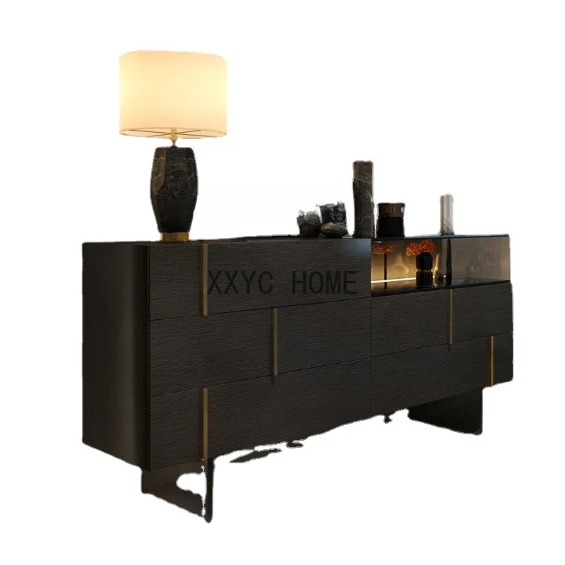 

Style Light Luxury Chest of Drawers Modern Minimalist Villa Living Room Black with Light Entrance Cabinet