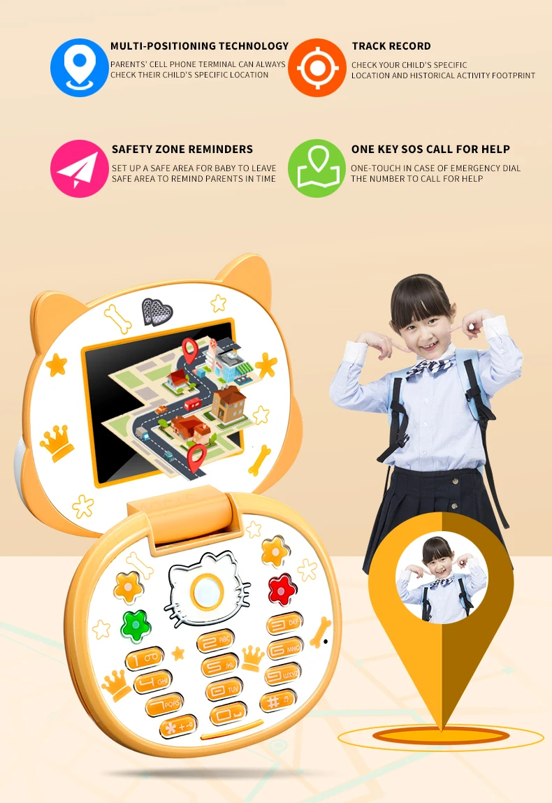 Cute Mini Koki Mobile Phone Flip Cartoon Kids Children Dual Sim 2G GSM Keyboard Botton MP3 Player Unlocked New Cellphone