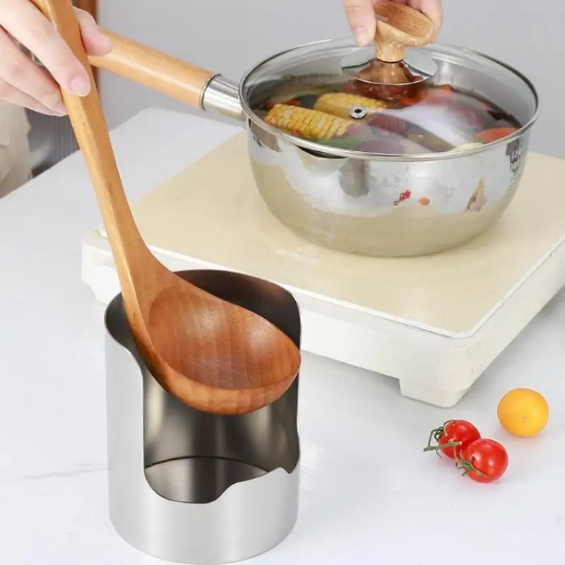 Non-slip Stainless Steel Spoon Holder Stable Easy To Clean Spatula Holder Stainless Steel Heat-Resistant Soup Spoon Rack Cooking