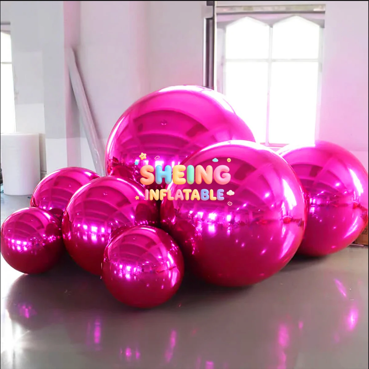 

Hanging Pink Inflatable Mirror Ball Shinny Inflatable Mirror Balloon Colorful Sphere For Christmas Party Wedding Decor