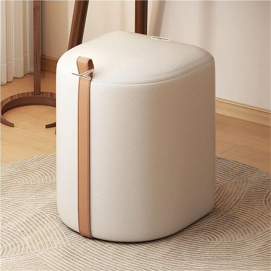 Makeup Stool, Upholstered Dressing Chair, Vanity Chair with Wooden Frame, Round Pouf Ottoman for Living Room, Dressing Room, Ent
