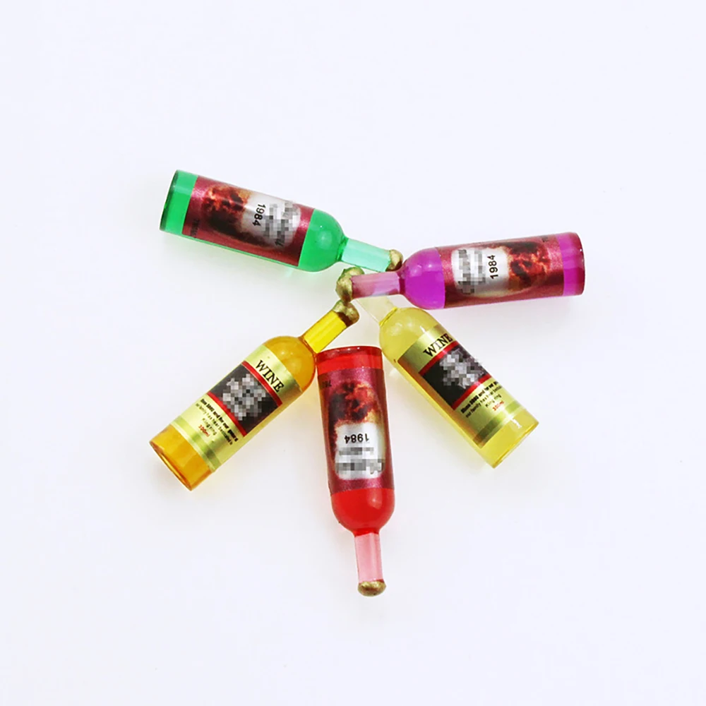 5Pcs 1/12 Dollhouse Miniature Resin Wine Bottle Mini Drinks Champagne Bottle Model Toy for Doll House Accessories Decoration