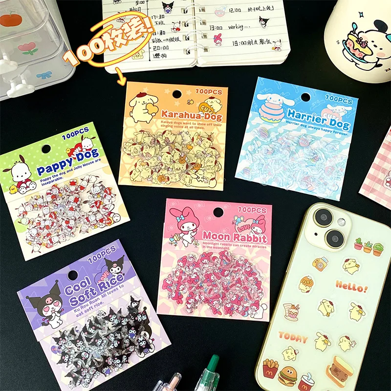 Sanrio Transparent Waterproof PET Sticker Pack DIY Bookkeeping Diary Decorative Material Stickers Cartoon Animal Mini Stickers