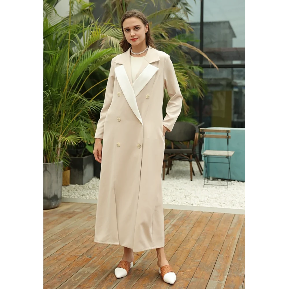 Elegant Light Color Women Long Jacket Double Breasted Female Daily Coat Formal Ankle Length Dress jaqueta feminina