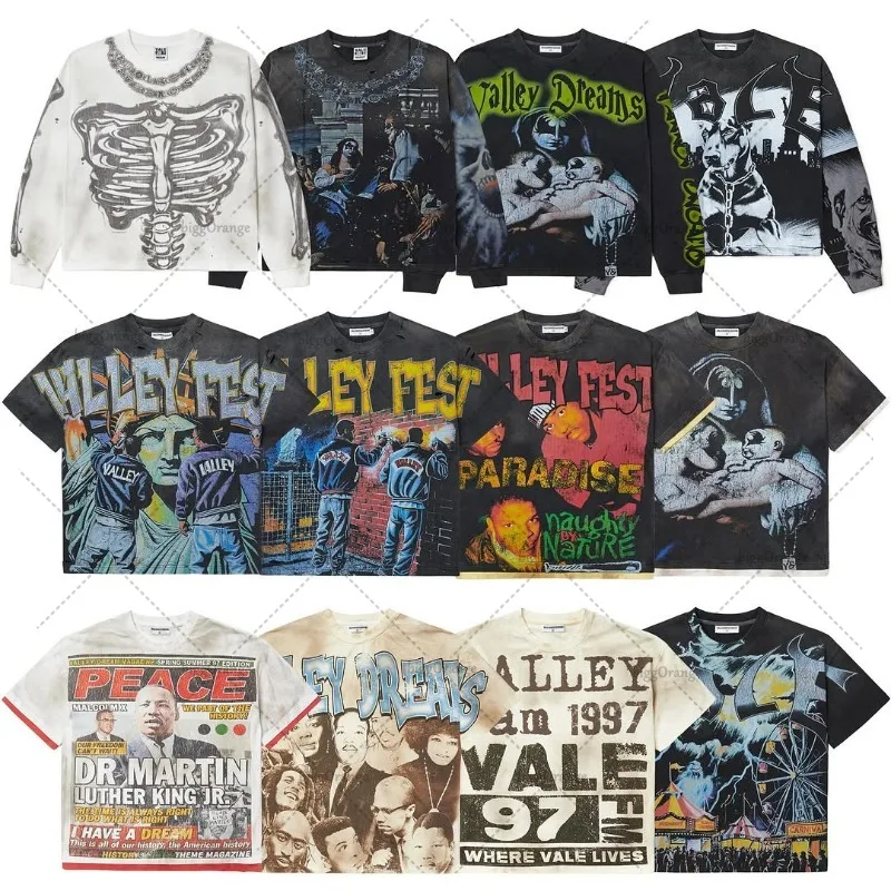 

VALLEY 2021, модная уличная футболка большого размера из чистого хлопка, женская футболка в стиле хип-хоп, готики, ретро, Harajuku, графический топ, панк, Y2K, с короткими рукавами