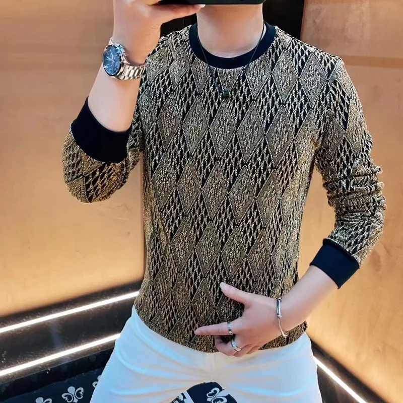 

Large Size Blouse105kg Gold Luxury Mens Jumper Shinny Stylish Mens Clothing Fashionable Pullover Streetwear Mens Winter T Shirts