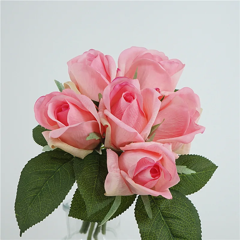 

Feel 6Head Rose Bunch Moisturizing Real Touch Artificial Rose Flowers Home Decoration Bridal Bouquet Wedding Event Table Flower