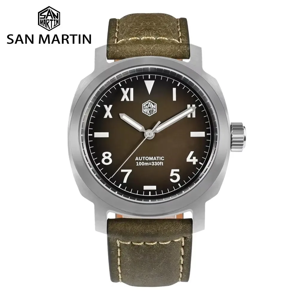 

San Martin SN0065 40 мм мужские часы YN55A автоматический механический механизм винтажные часы с градиентом и коричневым циферблатом с сапфировым стеклом, светящиеся