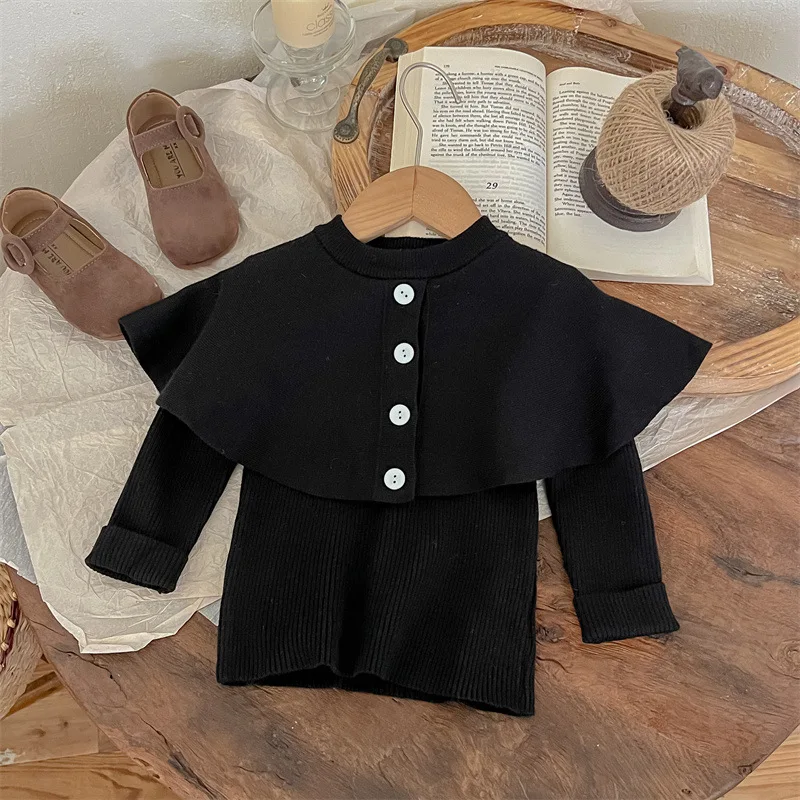 Autumn Children Clothing Baby Girls Sweater Trendy Cloak Style Cape Knitted Sweater Thickened and Warm