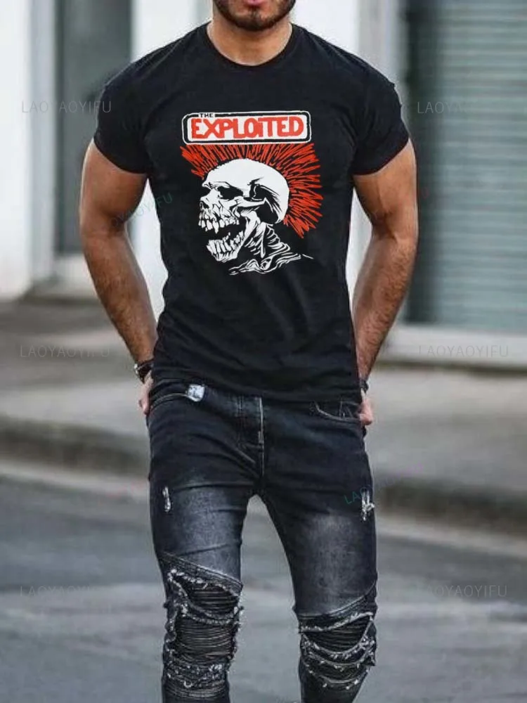 Skull Exploited T Shirt Men Gothic Trend Tshirt Male Tops Harajuku Punk Clothes Men Graphic Tee Shirts Retro Casual Streetwear