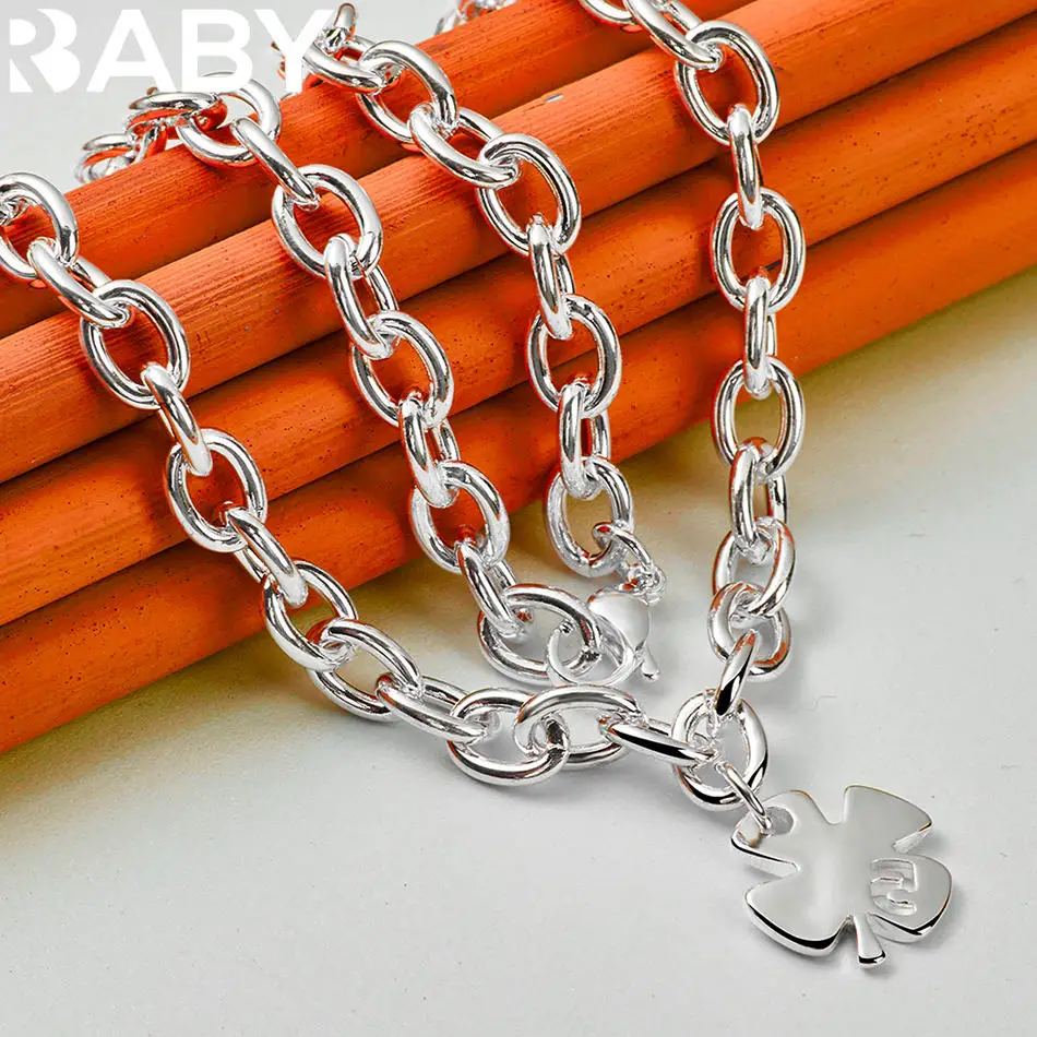URBABY 45cm 925 Sterling Silver Four-leaf Clover Chain Necklace Charm Trend Birthday Gifts Fashion Party