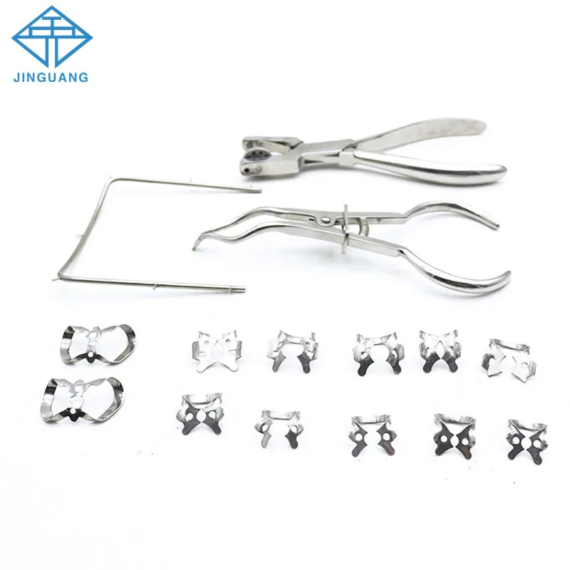 15 Pcs/set Dental Dam Perforator Dentist Device Rubber Barrier Perforation Punching Set Stamp Clip Punch Bracket Clamp