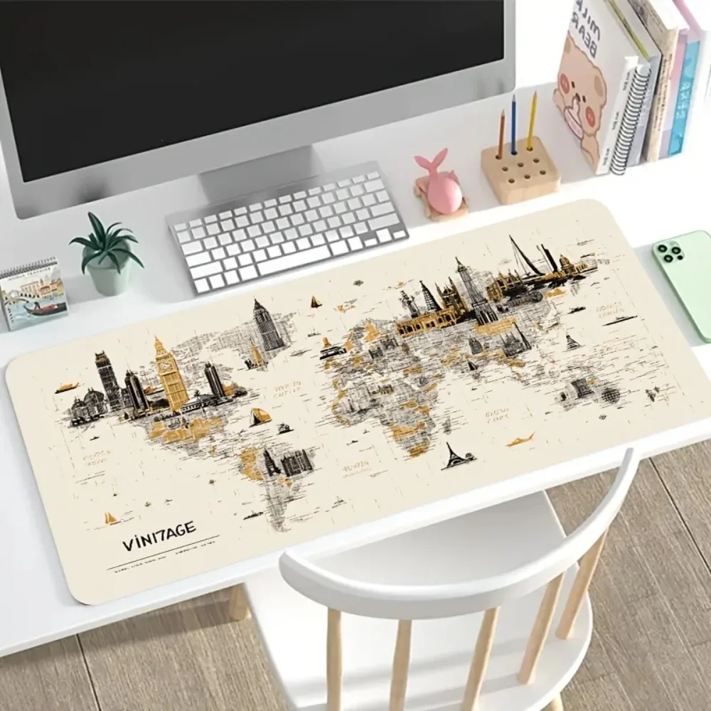CIFBUY Large Gaming Mouse Pad Vintage Architectural Illustration Non-Slip Washable Rubber Base Spacious Desk Mat Office Gamer