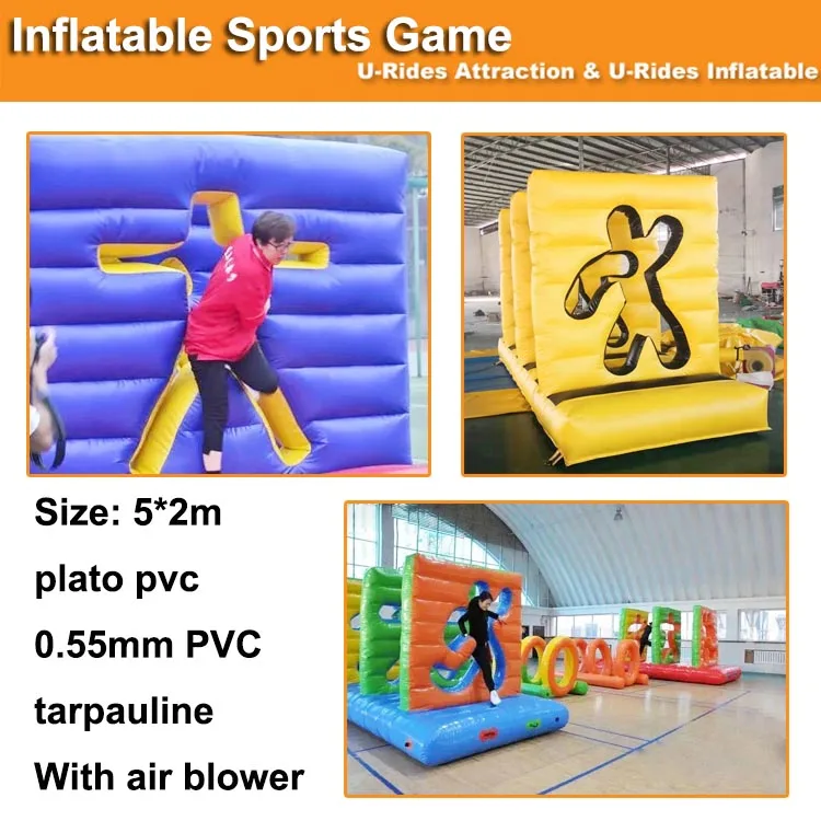 Inflatable PVC Human Body Through Wall Team Building Bouncer Accessories with Blower for Sports Events and Parties