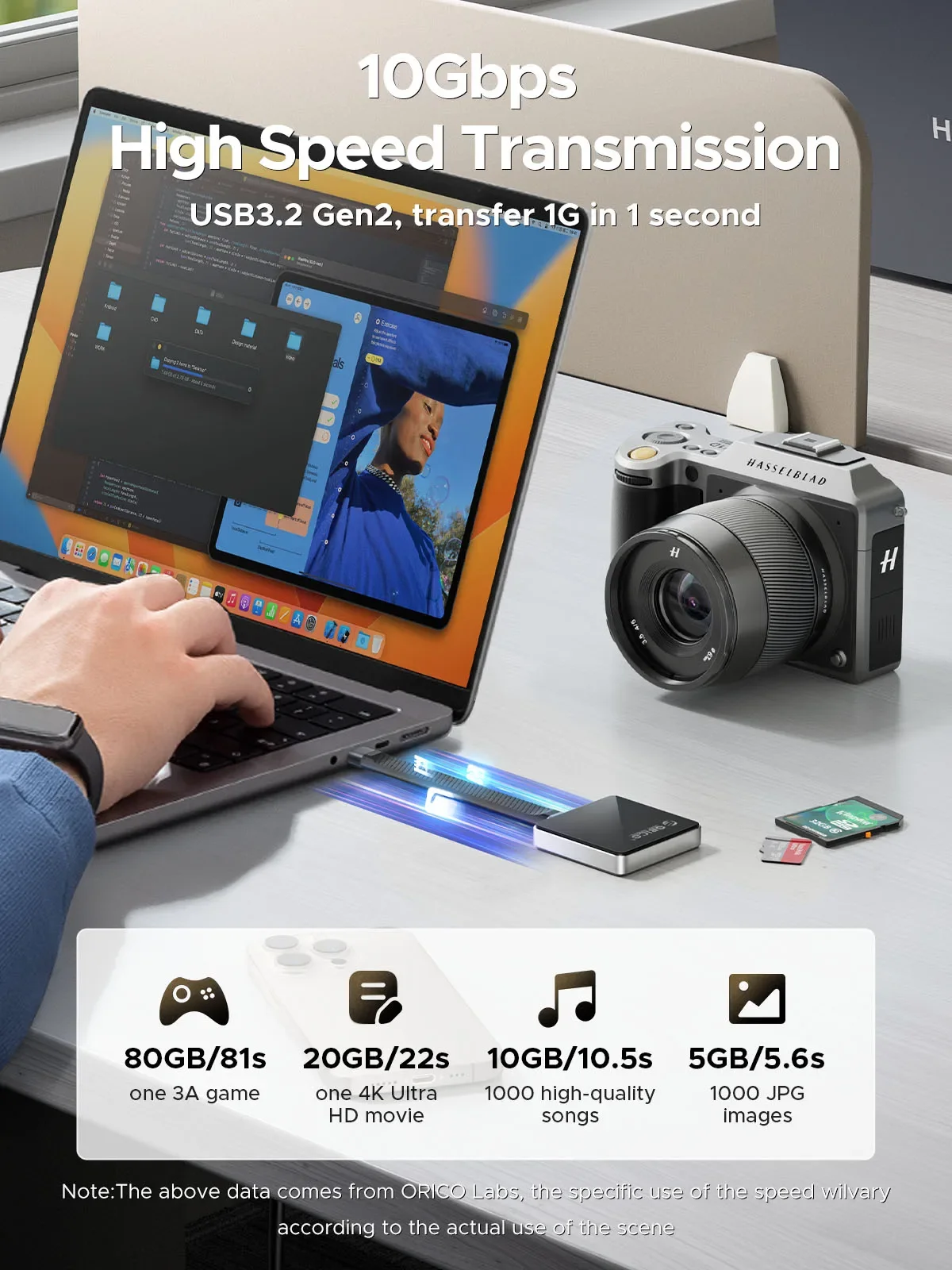 ORICO Boîtier SSD M.2 NVMe 20Gbps USB3.2 Gen2x2 Adaptateur PCIe USB-C