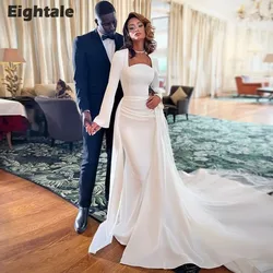 Eightale Elegant Wedding Dress with Detachable Skirt Arabic Customized Satin White Ivory Mermaid Long Sleeves Bridal Gown