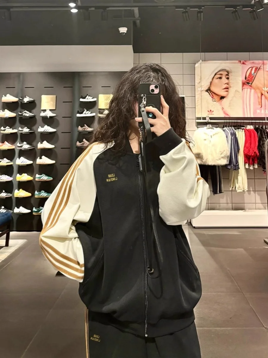 

Fuyuan Black Sports Set Women's Casual Morning Run Outfit Spring Autumn New Style American Retro Lazy Fashion Set