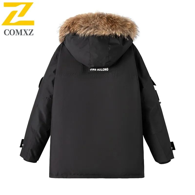 COMXZ Premium Mens Down Jacket Detachable Hooded Outdoor Climbing Windproof Parka Fashion Streetwear Style Autumn Winter Coat