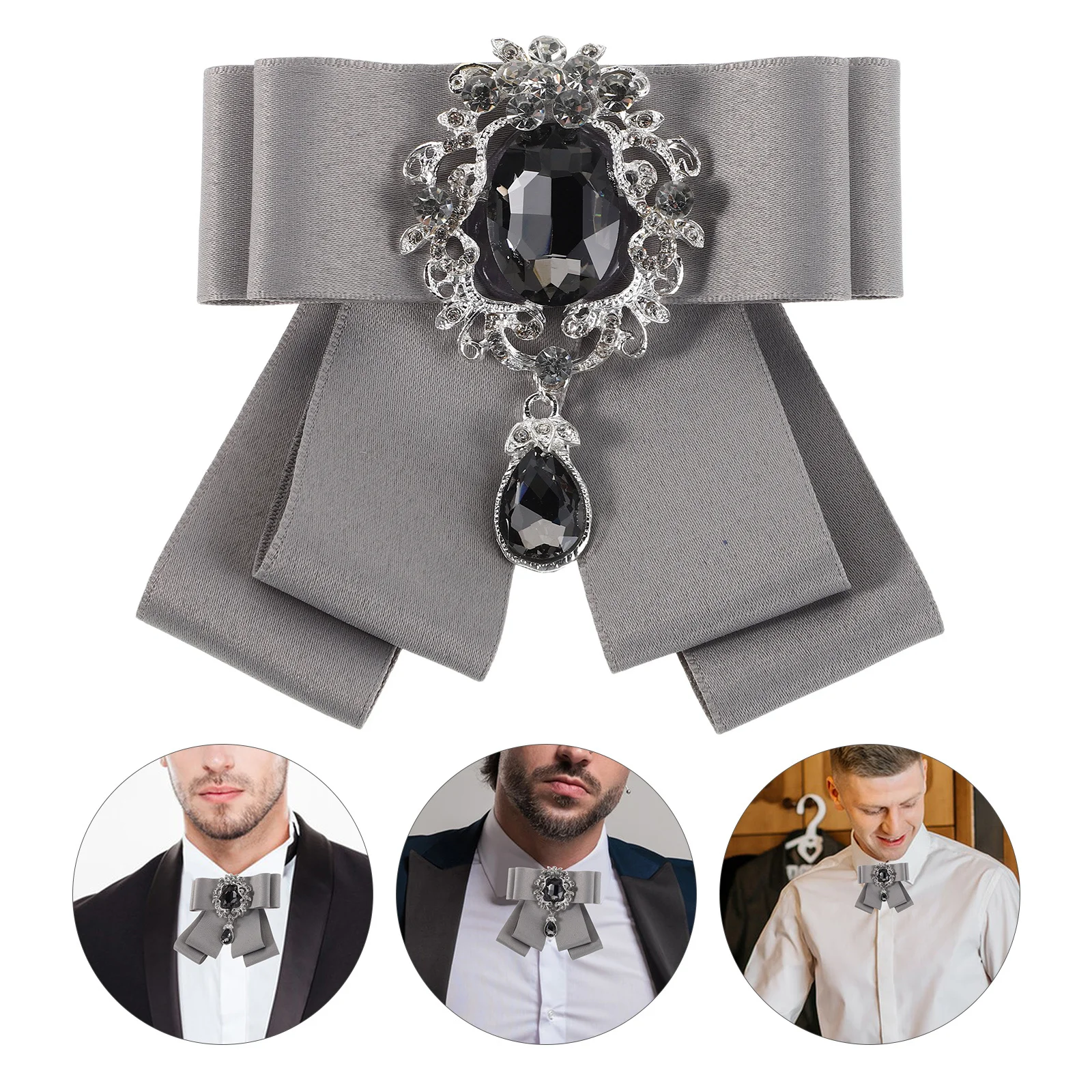 

Men's Rhinestone Bow Tie Brooch Pre-Tied Big Bowknot Shirt Lapel Pin Wedding Party Accessories Fashionable Formal Suit