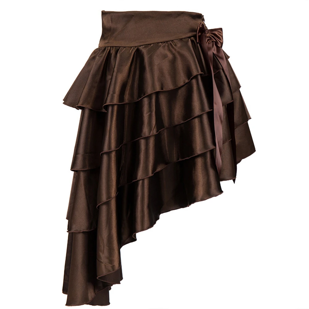 

Brown Black Gothic Steampunk Skirts Victorian Multi-layer Asymmetrical Ruffled Skirt