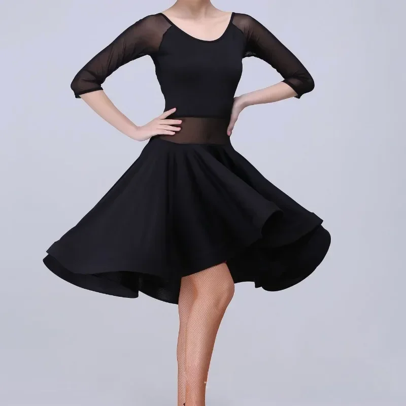 Traje de baile latino para adultos, vestido de competición sexy, conjunto de vestido de baile de gasa, Traje de ballet para niñas