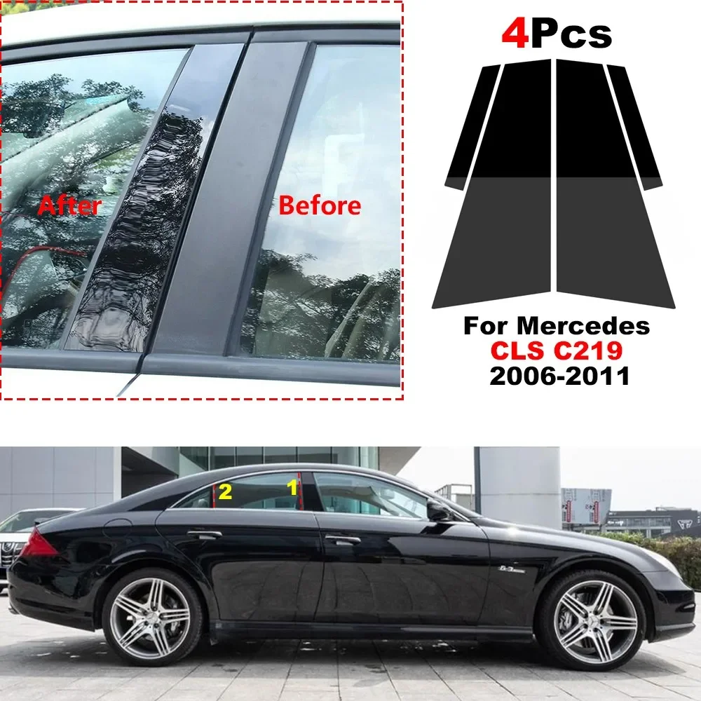 

4Pcs Car Pillar Posts Door Window Trim Cover For Mercedes CLS C219 2006-2011 Center BC column stickers For Bnez CLS 2006-2011