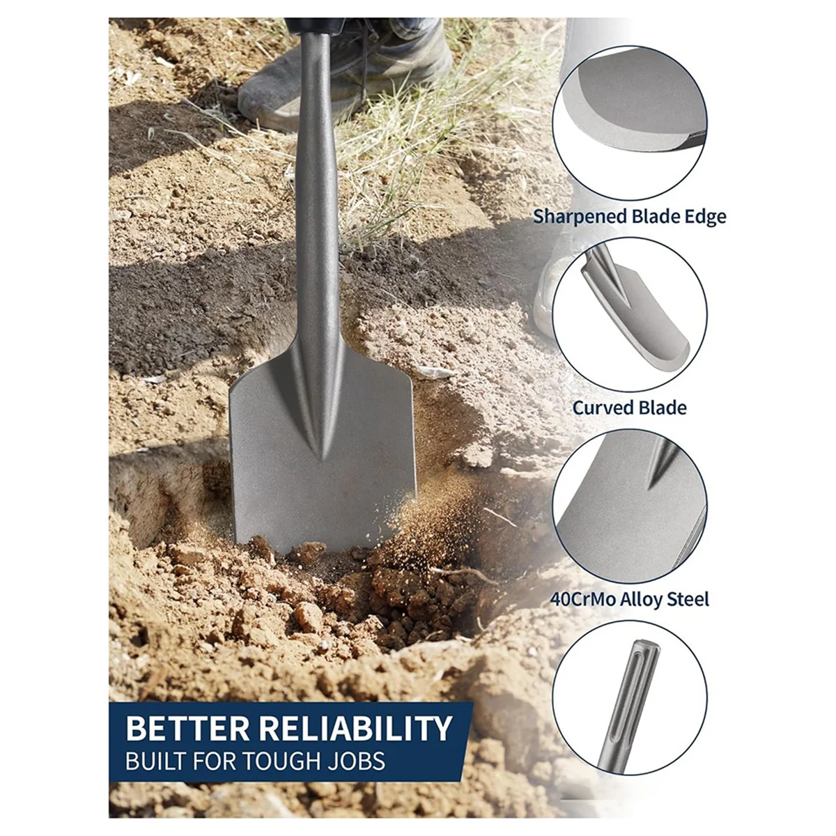 ABLK для глиняной лопаты SDS Max, 4-1/2 дюйма. X 17 дюймов. Стальная дрель-лопата для электрического молотка с перфоратором SDS Max