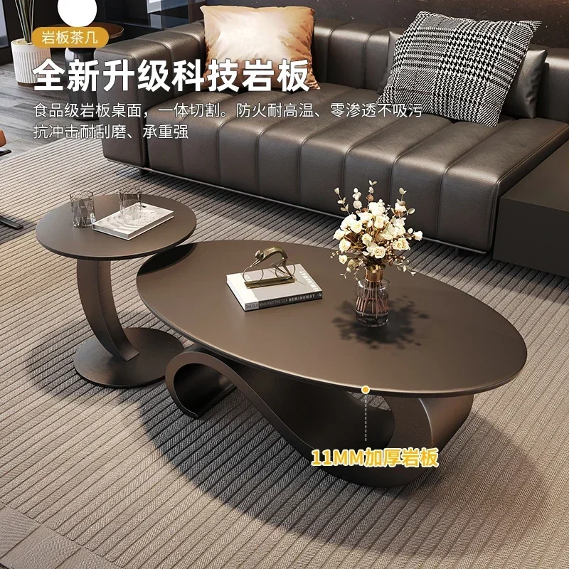 Italian light luxury rock slab coffee table oval art modern simple living room household small apartment