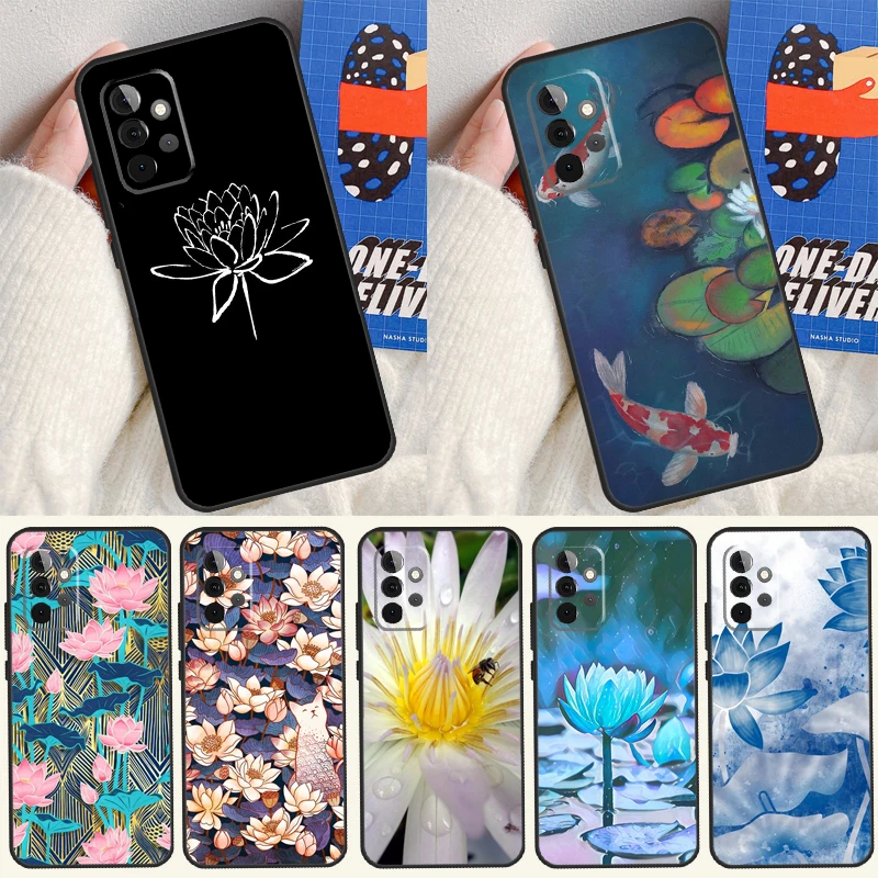 Lotus Flower Case For Samsung Galaxy A13 A35 A15 A55 A53 A33 A36 A56 A26 A16 A22 A32 A52 A54 A34 A05 A06