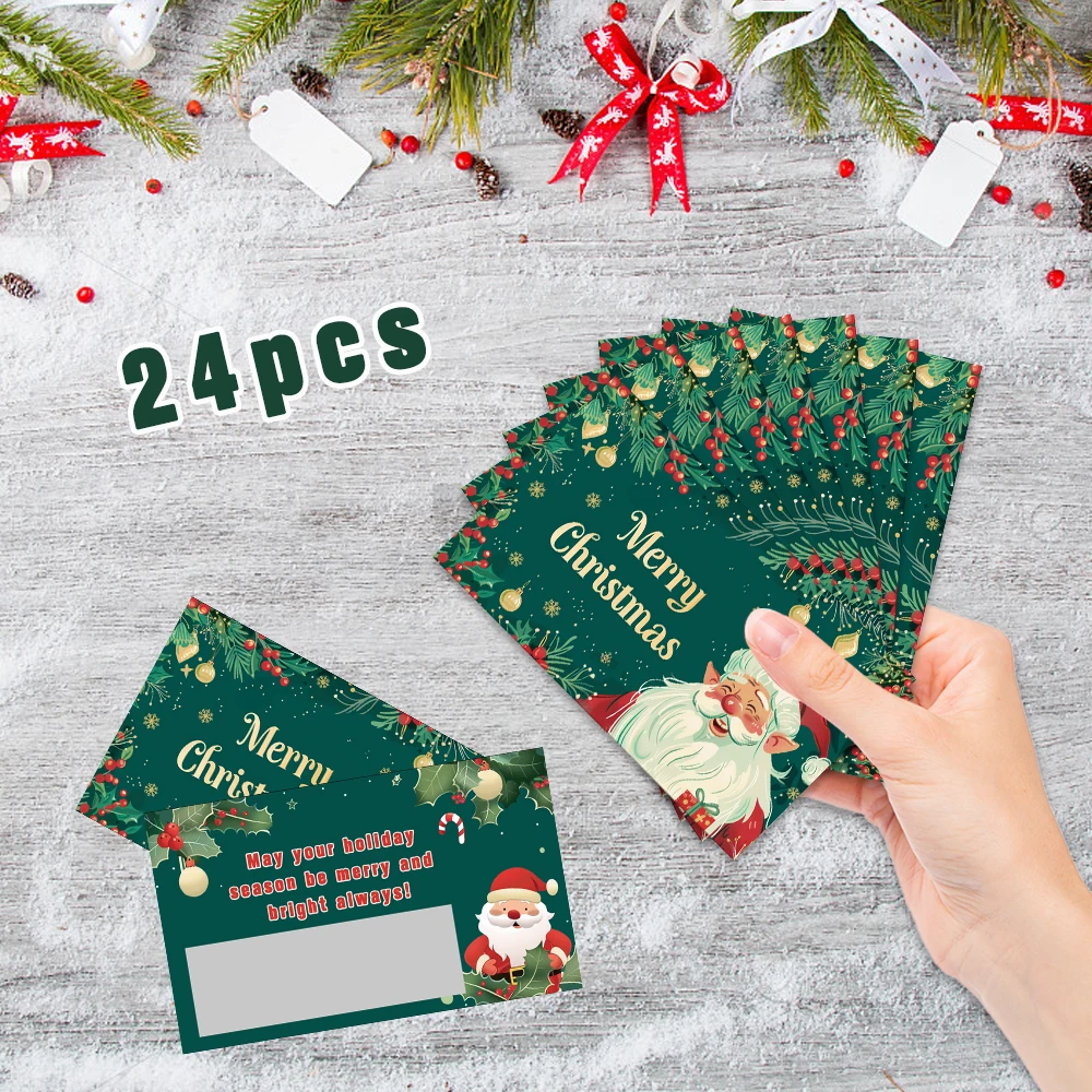 مجموعة بطاقات ملاحظات فارغة مكونة من 24 قطعة، بطاقة خدش سعيدة لعيد الميلاد الأخضر، بطاقة خدش مفاجئة للعطلات لعام 2026، زينة للحفلات، بطاقات هدايا ذاتية الصنع