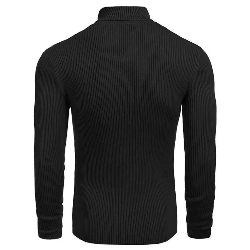 

Men Striped Sweater Stylish Men's High Collar Sweater Warm Knitted Texture Slim Fit Anti-pilling for Fall Winter Fashion