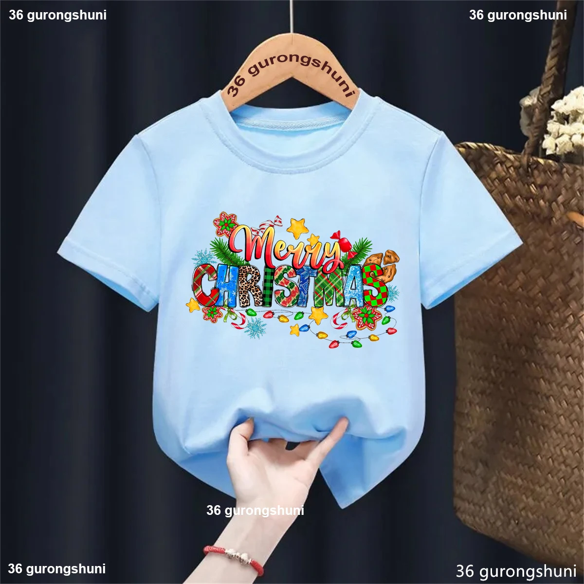 

Kawaii Xmas Gift Kids Clothes Funny Merry Christmas Leopard Graphic Printed T Shirt Girls/Boys Fashion Solid T-Shirt Tops