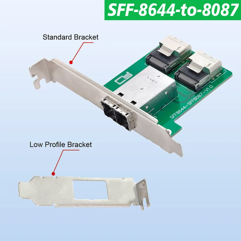 

Built-in To External SFF-8644 To SFF-8087 Dual Ports Adapter Server JBOD Mini SAS HD Adapter Card Array Card Full & Half Baffle