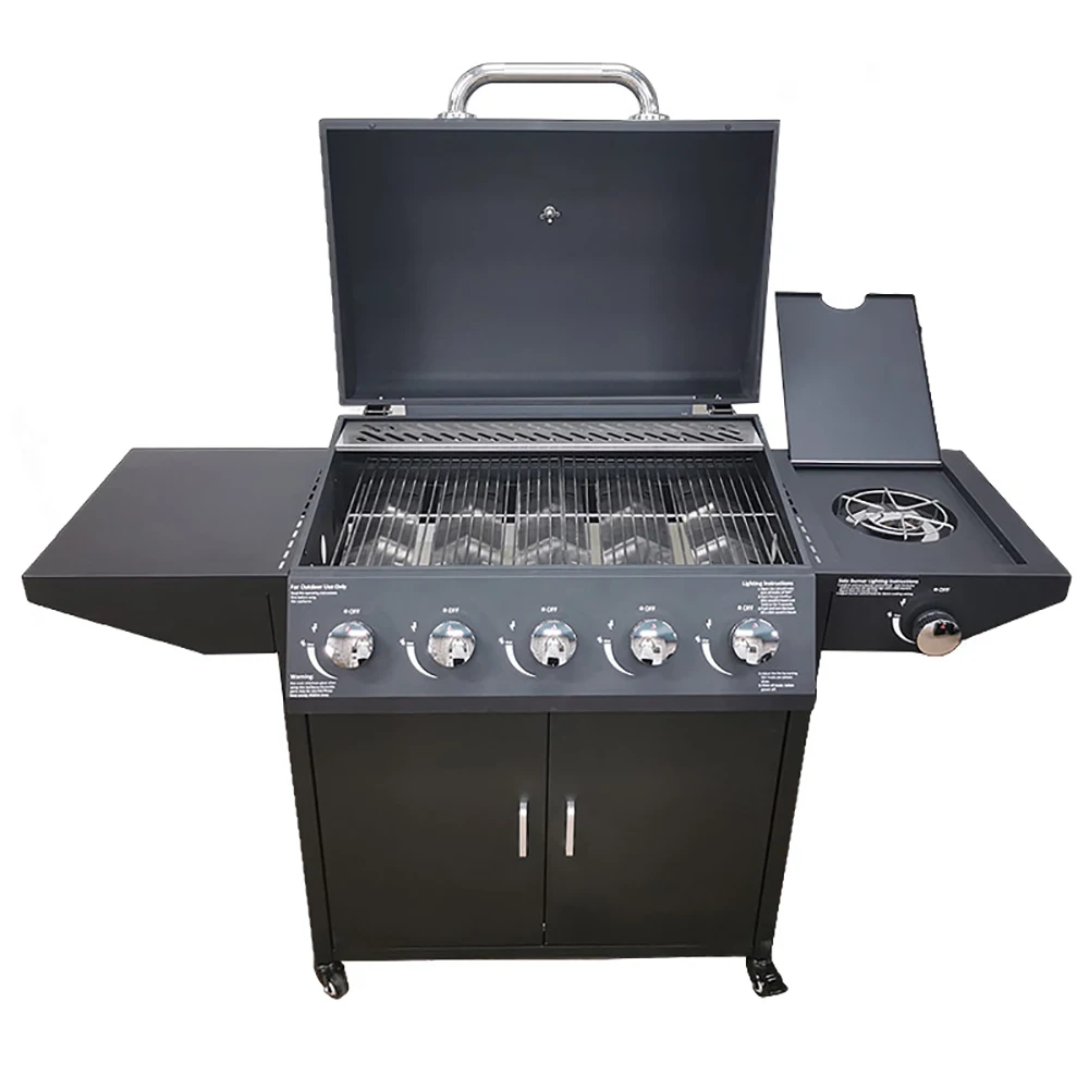 قسط المحمولة 5 + 1 الموقد شواء شواء في الهواء الطلق الفولاذ المقاوم للصدأ شواية الغاز طاولة جانبية للحديقة أو المطبخ نوع غاز البروبان #4