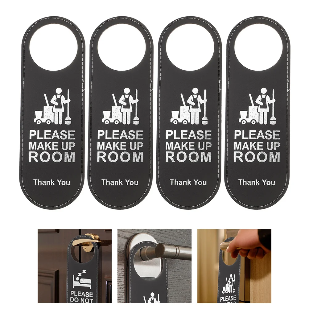 4 Pcs Hotel Door Sign Hanging Not Disturb Hanger Black Handles Signs Knobs for Staff Front