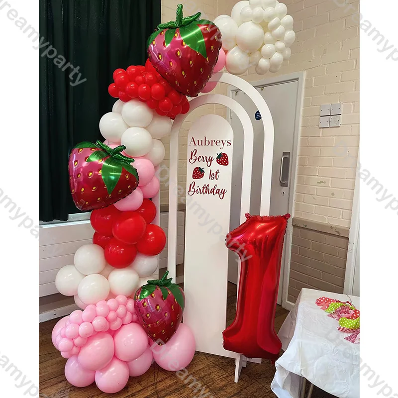 115pcs Strawberry Theme Balloon Garland Kit Pink Red Balloons Baby Gender Reveal Summer Fruit Party Bridal Wedding Shower Decor