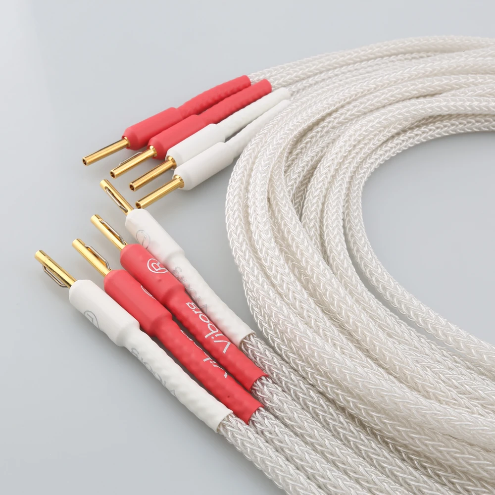 1 par de cables de altavoz de plata pura de 16 núcleos con vibors, Cable de altavoz HIFI con enchufe Bnanana de cobre puro, 100%