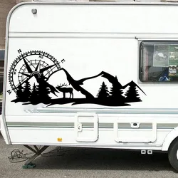 Large Camper Rv Compass Mountain Wild Car Sticker Decal Motorhome Camping Forest ExploreCar Caravan Stickers Vinyl Decals