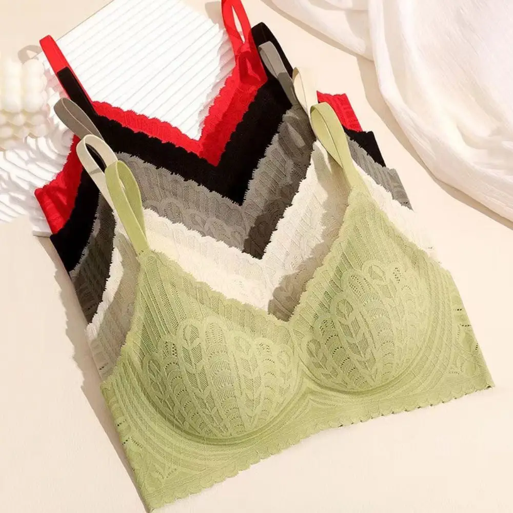 Breathable Mesh Wireless Deep V Bra Anti-sagging Shockproof Lace Push Up Bra Lingerie Thin Underwear Women Girls